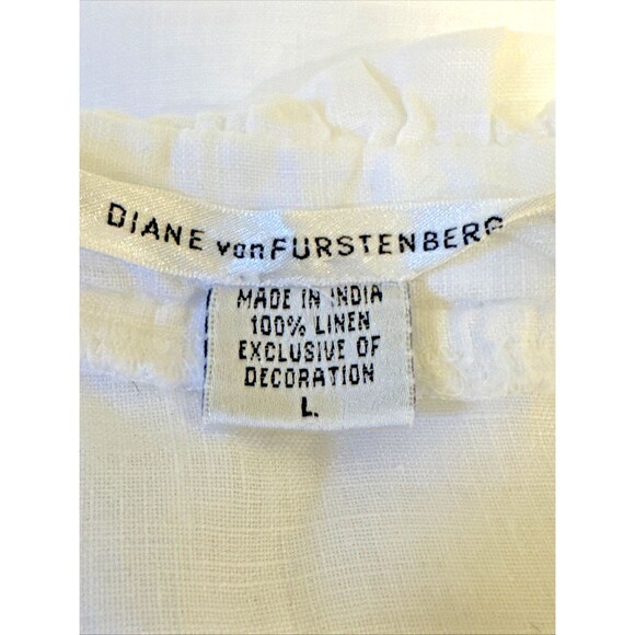 Diane Von Furstenberg  Size Large Y2K White 100% Linen Embroidered Halter Dress - Picture 7 of 14